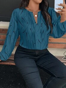 SHEIN Clasi Chemise à manches longues décontractée à motifs de pois et de rayures, convenant à l'automne, grande taille