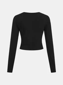 SHEIN 少女天鹅领长袖T恤，休闲简约