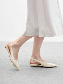 CUCCOO BIZCHIC Women's Pointed Toe Low Heel Flat Slingback Shoes, Minimalist Style Comfortable Beige Color Backless Flats, Suitable For Work And Commute For Christmas - Beige - View 4