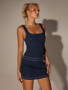 Avantive Women's Fashion Sleeveless Top And Denim Skirt Set,  Going Out