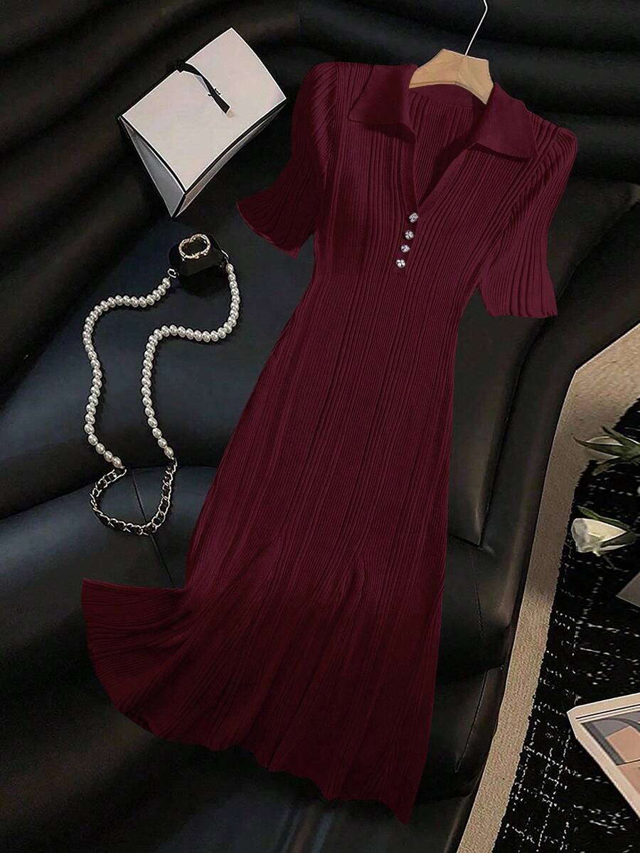 Franclia Women's Short Sleeve Cardigan Maxi Sweater Dress - Burgundy - View 1