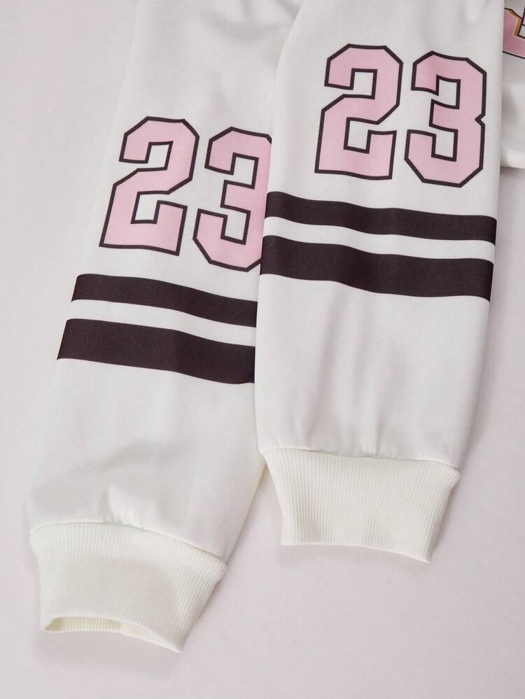 SHEIN Explorewe 青少年女孩宽松V领数码印花落肩长袖运动衫 - 彩色 - 查看 7