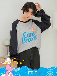 SHEIN X Care Bears FRIFUL 女式圆领休闲字母和卡通图案T恤长袖上衣