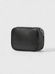 ROMWE Kawaii Túi đựng mỹ phẩm vuông PU thêu cổ điển - màu đen - Xem 3