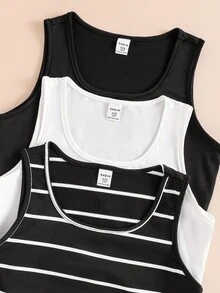 3件套青少年女孩休闲百搭条纹背心套装 - 彩色 - 查看 3