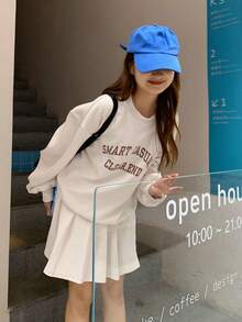 DAZY 少女宽松字母印花卫衣套装，甜美风格，秋季