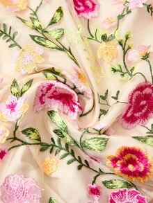 Reflora Váy dài tay cổ chữ V thêu ren tương phản cỡ lớn màu mơ cho nữ - Nhiều màu - Xem 6