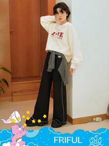 FRIFUL SHEIN X Care Bears 女士圆领字母刺绣撞色印花宽松加厚羊毛衫 - 米色 - 查看 9