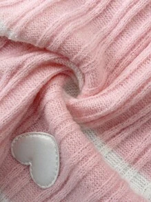 SHEIN Raffinéa Pink Ribbed Cute Heart Decor Women Knitted Pullover Sweater Fall Winter Cloth For Women - Pink - View 6