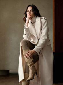 SHEIN X Lucía Bellido Anewsta Áo khoác dài ôm vừa vặn cho nữ, đa năng, cao cấp, thu đông - Màu be - Xem 4