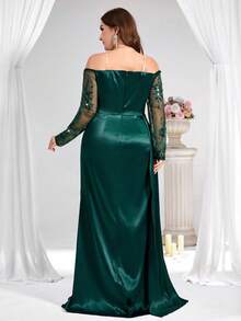 Coutiva 大码正式晚礼服（华丽装饰） - 墨綠色 - 查看 3