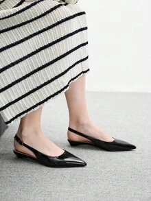 CUCCOO BIZCHIC Women's Pointed Toe Low Heel Flat Slingback Shoes, Simple Versatile Comfortable Black Flats With Backstrap, Suitable For Work And Commute For Christmas - Black - View 4