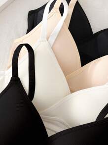 4 piezas de sujetadores inalámbricos a rayas para niñas, sujetador sin costuras delgado para estudiantes, recoge el busto, ropa interior cómoda para adolescentes y niñas jóvenes - Multicolor - Ver 3