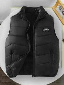 1 Stück Outdoor Lässig Sport Weste für Jugendliche, schwarz mit Nähten, Akzent mit Buchstabenband, essentiell für Herbst/Winter