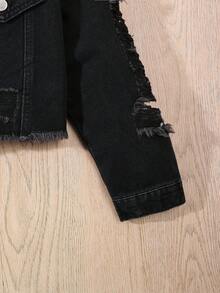 Sparklyn Tween Girl Y2K 可爱粉色休闲做旧短款夹克和松紧腰牛仔迷你裙两件套 - 深灰色 - 查看 3