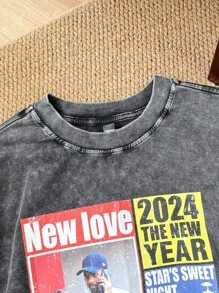 Manfinity VCAY 男士休闲短袖T恤，黑色，雪花印花，圆领，夏季 - 黑色 - 查看 3