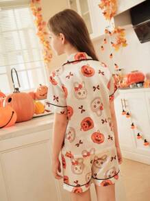适合大女孩的可爱兔子和南瓜万圣节睡衣 - 彩色 - 查看 2