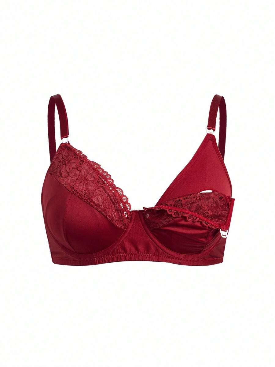Moonlight&Mama Clip Closure Nursing Bra With Underwire, Lace Splice, Convenient For Breastfeeding, Plus Size Maternity Bra, Lift - Burgundy - View 1