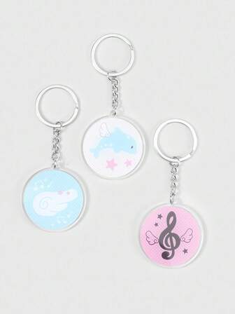Kawaii 3 Stücke Schlüsselanhänger mit Musiknoten-Flügelform