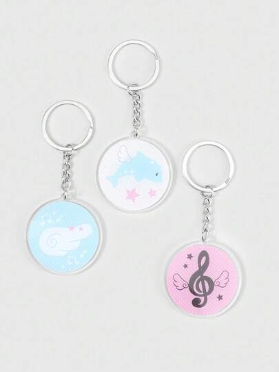Kawaii 3 pièces Porte-clés en forme d'aile de note de musique