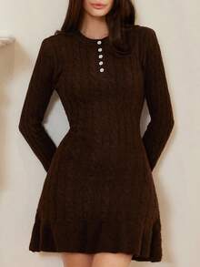 Aveloria Rosie 秋冬新款羊毛混纺时尚鱼尾针织连衣裙 - 咖啡棕 - 查看 6