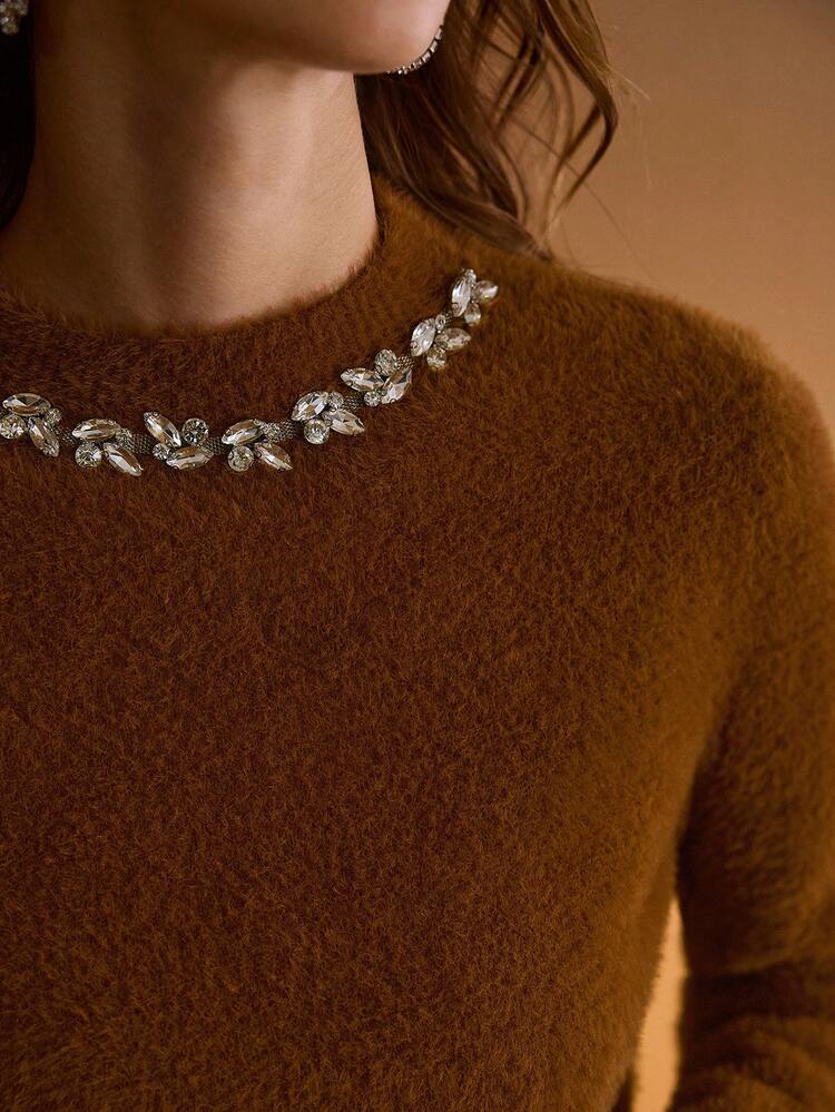 RHINESTONE DETAIL PULLOVER SWEATER