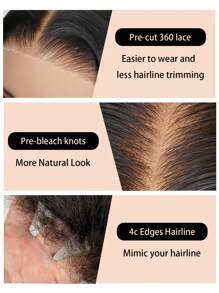 Kinky Straight Invisi-Drawstring Flexible Fit 360 Lace Front Glueless Wig With 4c Kinky Edges Pre Cut Lace Pre Plucked Bleach Knots Human Hair Wig 180 Density Wear And Go Wig - SNatural - View 8