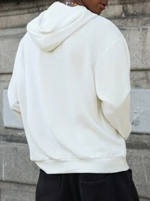 Manfinity EMRG 年轻、街头、哥特字母刺绣白色连帽衫 - 白色 - 查看 4
