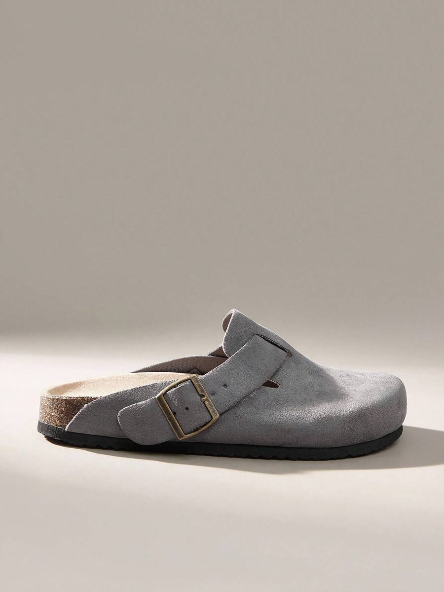 Solecia Women's Solid Color Round Toe Casual Versatile Flat Slide Sandals - Grey - View 1