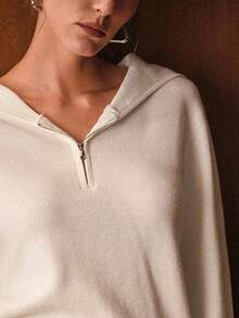 MOTF PREMIUM HOODED HALF ZIPPER TOP & PANTS SWEATER CO-ORD - White - View 3