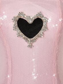 SHEIN ICON 女士心形镂空水钻闪亮 Y2K 性感前卫网眼拼布 A 字下摆连衣裙，性感迷人 - 粉色 - 查看 5