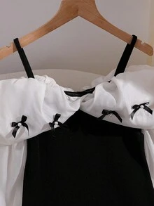 青少年女孩抓褶套裝，聖誕節、萬聖節黑色洋裝，冬季服飾，冬季套裝，青少年女孩冬裝，秋季服飾 - 黑與白 - 查看 6