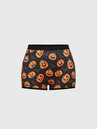 Kawaii 1 pièce Culotte pour femmes avec graphique de citrouille et chauve-souris pour Halloween