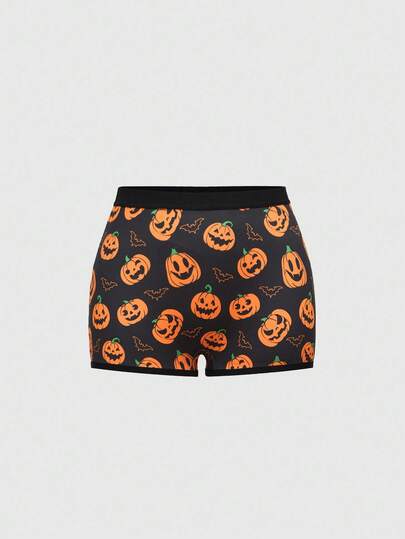 Kawaii 1pc Women Halloween Pumpkin & Bat Graphic Panties