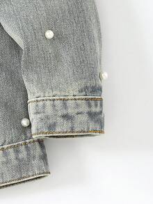Kleine Mädchen Jeansjacken & Mäntel, Neuankömmling für Herbst/Winter - Cooles Mädchen Destroyed, Street-Style Kühn, mit Strass verziert, elegante Schul-Spirit Jeans Oberbekleidung