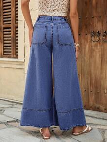 EMERY ROSE Mature Denim Quần Jeans Ống Rộng Màu Trơn Cho Nữ Thời Trang Thường Ngày Quần Jeans Ống Rộng Xanh Dương Quần Jeans Rộng Y2k Cho Nữ Quần Jeans Ống Rộng Cho Nữ Quần Jeans Ống Rộng Quần Jeans Rộng - Rửa trung bình - Xem 2