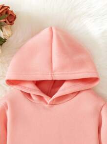 SHEIN 2 件套女婴服装，时尚可爱豹纹蝴蝶结和樱桃印花连帽衫和运动裤套装，适合秋冬季外出，粉色运动衫套装 - 藕粉色 - 查看 4
