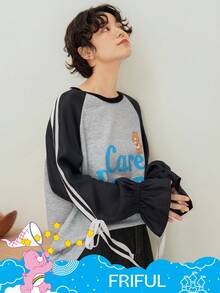 SHEIN X Care Bears FRIFUL 女式圆领休闲字母和卡通图案T恤长袖上衣