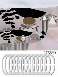 SHEIN Abstract Geometric Minimalist Shower Curtain Set With Modern Leaf Pattern -Water-Resistant Polyester Bathroom Decor With 12 Plastic Hooks - Machine Washable,Woven Curtain, Art Inspired Design, Fall Decor Bathroom Accessories Back To School - Multicolor - View 10