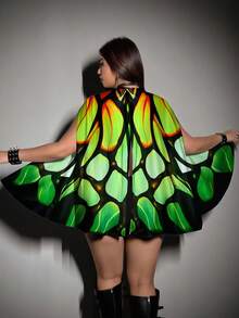 Whyspr Chaqueta capa romántica con estampado de mariposa fluorescente personalizada para mujer de talla grande