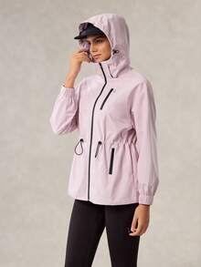 OutZeal 女士防水拉链口袋抽绳腰部连帽户外夹克徒步露营