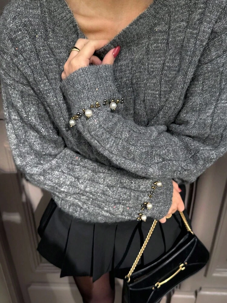 FAUX PEARL PULLOVER SWEATER