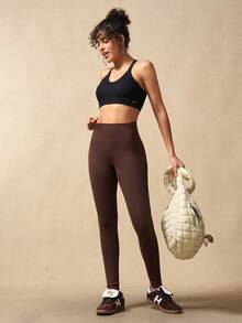 VARSIVA Women's Casual Sports Letter Print High Waist Leggings Brown Compression Leggings - Multicolor - View 4