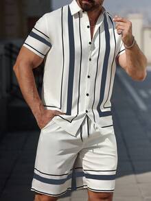 Manfinity Homme Men's Summer Striped Short Sleeve Single-Breasted Casual Shirt - Multicolor - View 4