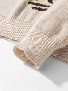 Manfinity Homme Sweater Pria Kasual Longgar dengan Motif Huruf & Kartun, Kerah Bulat, Lengan Panjang, Musim Gugur - Krem - View 4