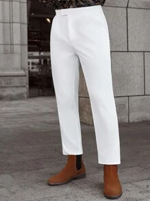 Manfinity Homme 男士白色拉链腰休闲弹力七分裤，适合秋季 - 白色 - 查看 5