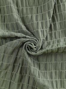 SHEIN VCAY Plus Size Casual Solid Color Textured Puff Sleeve Shirt - Green - View 5