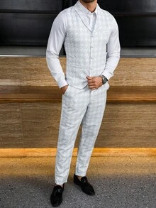 Manfinity Bizformal Áo vest nam công sở ôm vừa vặn họa tiết răng sói, thích hợp mặc đi làm hàng ngày, đi làm, dự tiệc và dạ tiệc. Món quà tuyệt vời cho bạn trai hoặc chồng. - trắng - Xem 5