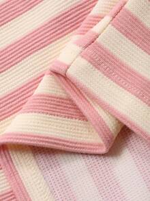 Dazy Plus 2 pièces Ensemble pyjama avec Top à manches longues ample imprimé cerises et pantalon rayé rose, vêtements de nuit pour femmes grande taille, tenues d'automne et d'hiver - Rose bonbon - Voir 4