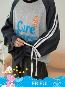 SHEIN X Care Bears FRIFUL 女式圆领休闲字母和卡通图案T恤长袖上衣